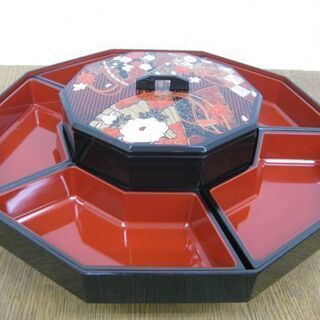 オードブル 回転皿 回転盛り付け皿 ターンテーブル 黒塗り 赤色...