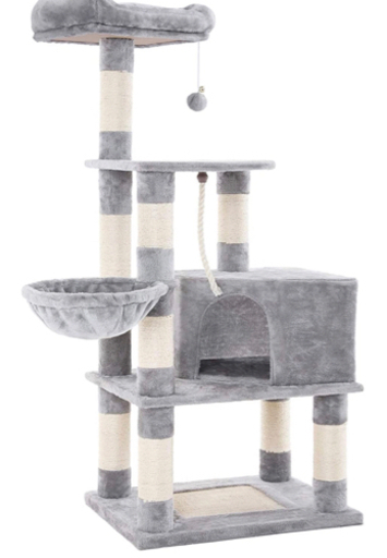 【新品未使用】 キャットタワー 大型猫用 太め柱 コンパクト 巨大猫ハウス 耐荷重7kgハンモック 据え置き 頑丈耐久