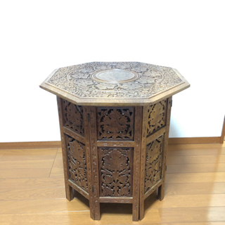 ◯【木製アンティーク】インド彫り　サイドテーブル