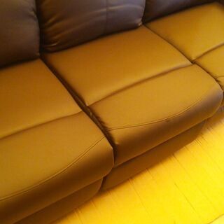 Bソファ【アレッタ3P／ブラウン色】リクライニングソファ オットマン