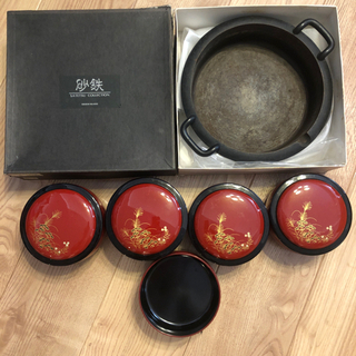 鉄天ぷら鍋　（すき焼き鍋）&蓋付きお椀５脚