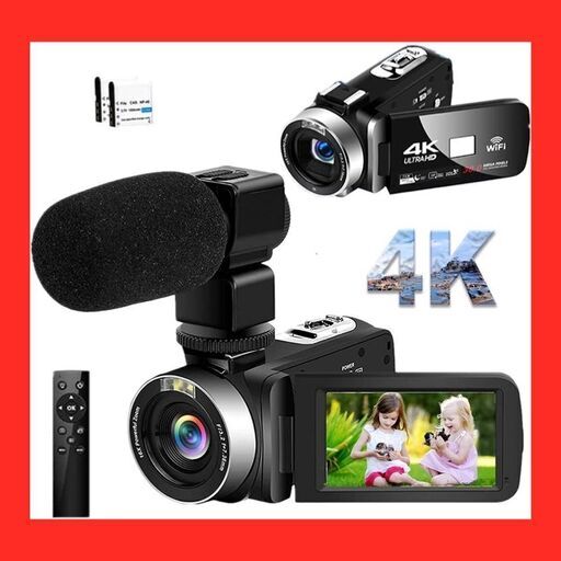 ビデオカメラ4K YouTubeカメラ Wi-Fi機能 HD 48.0MP