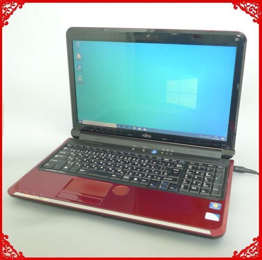即使用可能 赤色 ノートパソコン 中古美品 Windows10 15型ワイド 富士通 AH52/CT Pentium 4GB 640G DVDマルチ 無線 webカメラ Office