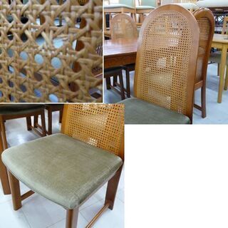 オールドカリモク ダイニングセット 4人掛け 木製 籐 ラタン