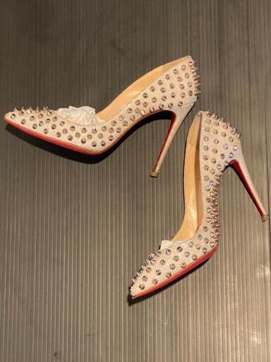 値下げ❣️正規美品 クリスチャンルブタン スパイク ラメホワイト