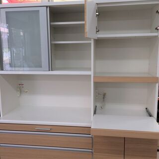 J647 松田家具 キッチンボード 食器棚 ベレットレンジ ライト 160 ナチュラル／ホワイト 1560×485×2065 クリーニング済み J647 松田家具 キッチンボード 食器棚 ベレットレンジ ライト 160