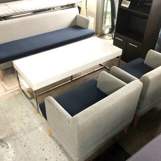札幌近郊　送料無料　SOGOKAGU相合家具■ソファ■応接■オフィス■1P×2脚　3P■IDC OTSUKA大塚家具 センターテーブル　4点セット