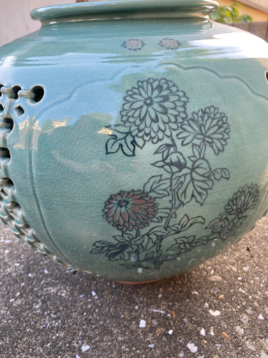 高麗青磁 振興 花瓶 透かし花瓶 花瓶 高麗青磁 透かし網目 海青 金振先