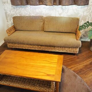 【アジアン家具】３人掛けソファ【バリ風】
