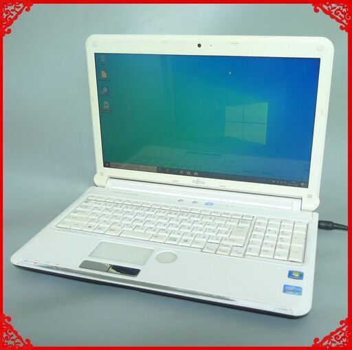 即使用可能 ホワイト ノートパソコン 中古良品 15型ワイド 富士通 AH54/D 第2世代 i3 4GB 640GB DVDRW 無線 カメラ Windows10 Office