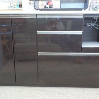 ミドルレンジボード 幅140 ブラウン 木目 ニトリ アルミナ2 鏡面 ダークブラウン キッチンカウンター レンジ台 キッチンボード ラック 食器棚 札幌 西野店