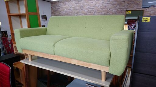2人掛け ソファー 布 ライトグリーン■横幅160cm×奥行72cm×高さ70cm■近隣配送無料 買取帝国 朝霞店