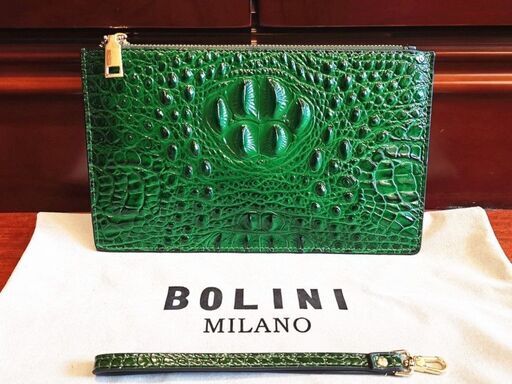 定価15万イタリアミラノ発BOLINI・クロコダイル・エメラルド*セカンドバック