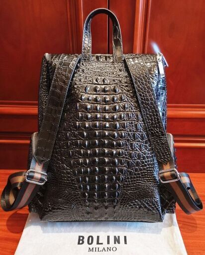 イタリア・ミラノ発*BOLINI・最上級牛革・クロコダイル*リュックサック黒色