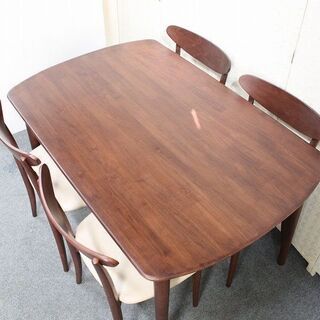大塚家具 ダイニング5点セット 天然木 ラバーウッド 幅1250 テーブル/イス×4  テーブル 中古家具 店頭引取歓迎 R4264)
