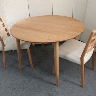IDC大塚 ダイニング3点セット テーブル/チェア2脚 シネマ 丸型1050 ホワイトオーク  テーブル 中古家具 店頭引取歓迎 R4233)