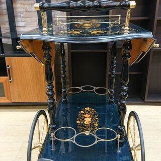 イタリー製 アンティーク キッチンワゴン 象嵌細工 (ぞうがん) サイドテーブル 飾り棚 バタフライワゴン ワインラック付■横幅50cm×奥行75cm×高さ78cm■近隣配送無料 買取帝国 朝霞店 ヤ出