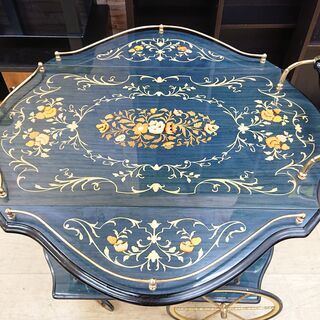 イタリー製 アンティーク キッチンワゴン 象嵌細工 (ぞうがん) サイドテーブル 飾り棚 バタフライワゴン ワインラック付■横幅50cm×奥行75cm×高さ78cm■近隣配送無料 買取帝国 朝霞店 ヤ出