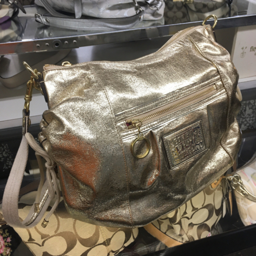 S195　COACH　コーチ　ポピージャージーホボー　2WAYレザー　ショルダーバッグ　ゴールド
