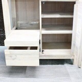 ウニコ MANOA/マノア キッチンボード 食器棚 幅90cm アカシア 天然木 ホワイトウォッシュ Unico 食器棚 中古家具 店頭引取歓迎 R4218)