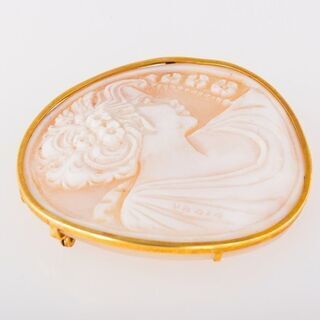 K18 シェルカメオブローチ(ペンダント兼用) 品番b20-442