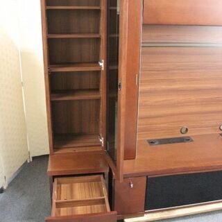 Meuble モーブル TV台 ブラウン 引き出し フラップ キャビネットセット 幅180cm 大川家具 AVボード 中古家具 店頭引取歓迎 R4197)  - テレビ台