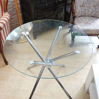 ガラステーブル リビングテーブル 円形テーブル■横幅80cm×奥...