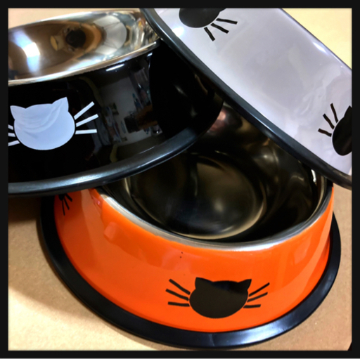 ご購入者様決定꒰未使用꒱ステンレス製 ペットフードボウル餌入れ3色 黒橙灰色わんちゃん猫ちゃん