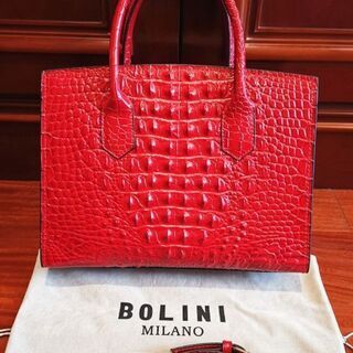 BOLINI イタリアミラノ　　牛革　クロコダイル型押し　ハンドバッグ ミラノ発*BOLINI・最上級牛革・クロコダイル*ルビー・バーキン