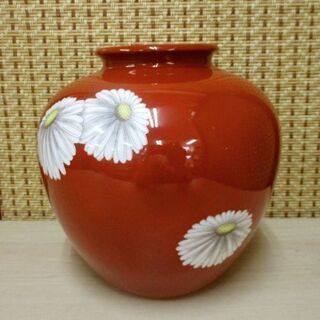 オールドノリタケ 赤地菊花文花瓶 高さ18cm 1955年頃 花...