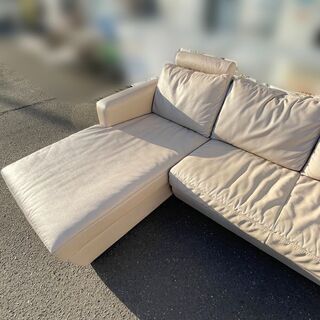 L字ソファー 3人掛け ベージュ ヘッドレス付 W225×H75×D163 札幌市東区 お引取歓迎 L字ソファー 3人掛け ベージュ ヘッドレス付 W225×H75×D163 札幌