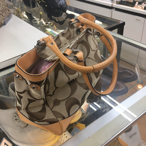 S281　★COACH　コーチ　シグネチャーキャンパスハンドバッグ　ブラウン