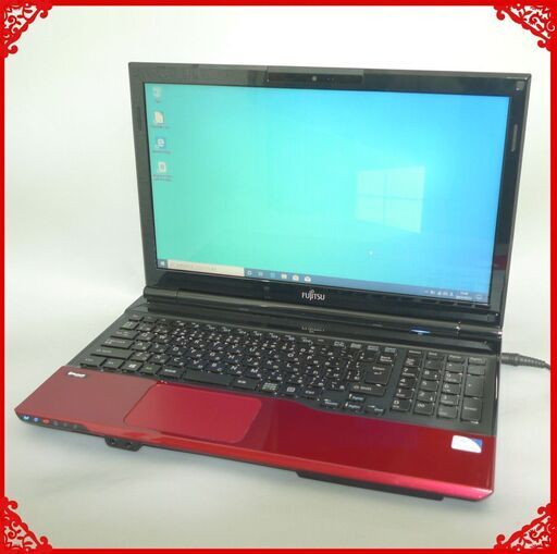中古美品 赤色 ノートパソコン 新品SSD 15型ワイド 富士通 AH42/J Pentium 4GB DVDRW 無線LAN Bluetooth webカメラ Windows10 Office