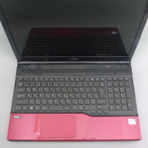 美品 赤色 ノートパソコン 新品SSD 15型ワイド 富士通 AH42/J Pentium