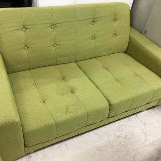 ■中古品 2人掛け ファブリックソファ 緑◎