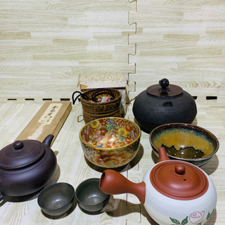 骨董品まとめ売り　花道　茶道　書道　宝斎鉄瓶　尼龍茶のみ　銀縁天目茶碗　朱泥紫泥急須
