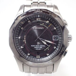 AA598 セイコー SEIKO 7B25-0AA0 電波ソーラー 黒文字盤 ワールドタイム