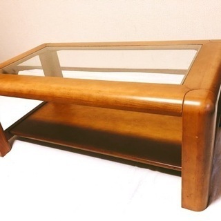 木製テーブル　ガラス天板　座卓　ロウテーブル