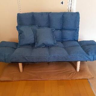 マルチソファー2人掛け ソファーベット ブルー