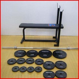 状態良好 FIGHTING ROAD/ファイティングロード トレーニングベンチ+プレート70Kg+バーベルシャフト 1本+ダンベルシャフト 2本 手渡し希望/自社配送可能（配送エリアについてお問い合わせください）