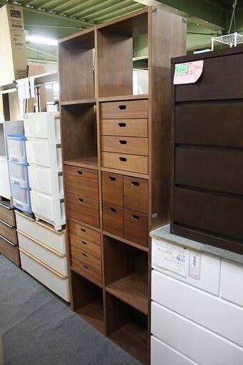 無印良品 スタッキングシェルフセット ５段×２列 ウォールナット材 幅82 チェスト×4付属 MUJI 収納家具 中古家具 店頭引取歓迎 R4276) 20300円