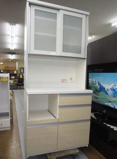 R204 高級PAMOUNA キッチンボード、食器棚、幅90cm 美品