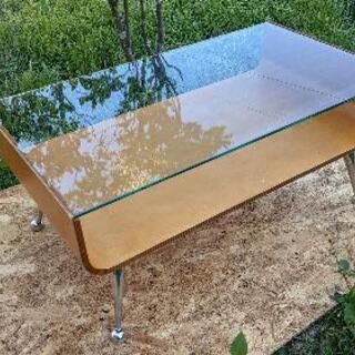 【ネット決済】【取引中】ガラス天板の木製ローテーブル