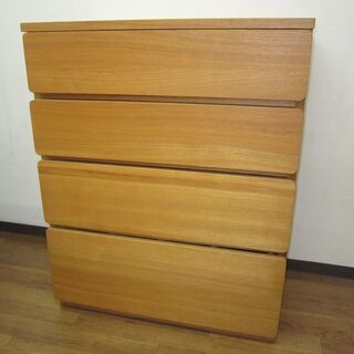 R339 国産 天然木 整理タンス、4段チェスト、美品、幅80cm