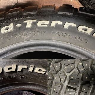 BF Goodrich Mud-Terrain T/A LT285/70R17 17インチ スパイクタイヤ 4本 バリ溝 カップピン ランクルプラド FJクルーザー ジープ　(VTC447)クレジットカード QRコード決済可能
