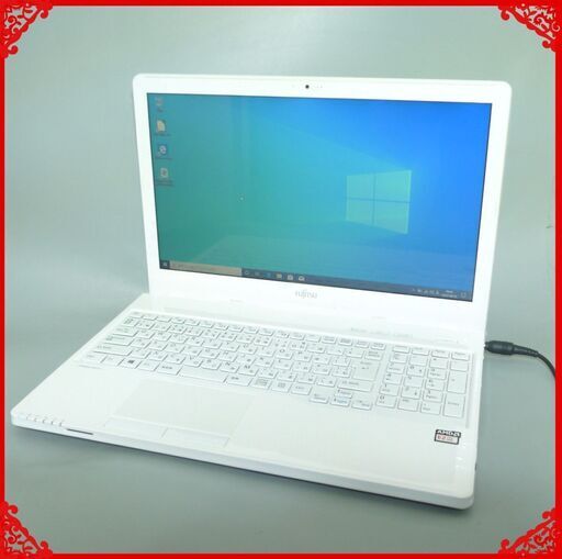 中古美品 ホワイト ノートパソコン 新品SSD 15.6型ワイド 富士通 AH40/C1 AMD 8GB DVDRW 無線 Bluetooth webカメラ Windows10 Office