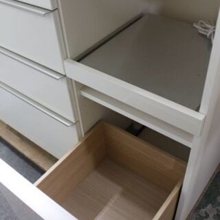 Pamouna ハイカウンターキッチンボード 石目調 幅140 ハイグロス ブラックガラス 2020年製 パモウナ 食器棚 中古家具 店頭引取歓迎 R4333)