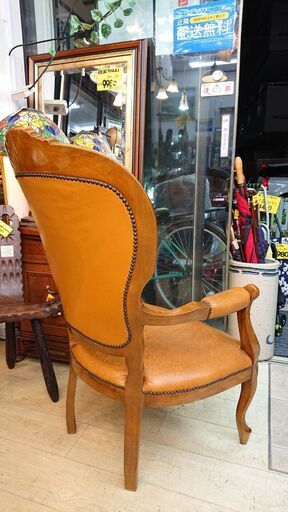 アンティーク チェア 猫脚 ネコ脚 ハイバック アームレスト 木製