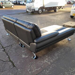 ニトリ 本皮張り3人掛けカウチソファー ダークブラウン色『美品中古