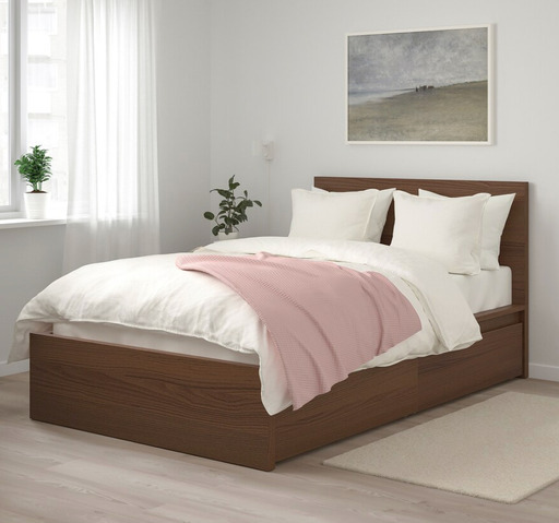 ダブルベッド Malm Bed Frame Queen Size \u0026 Hovag Spring Mattress - Firm